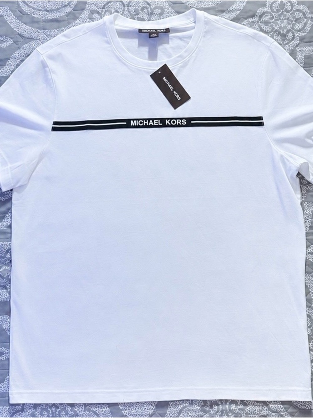 Michael Kors White Tee with Black Chest Stripe